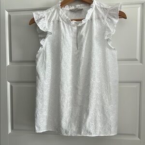 LOFT White Ruffled Cap Sleeve Blouse